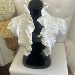 Women’s bolero type white satin vest